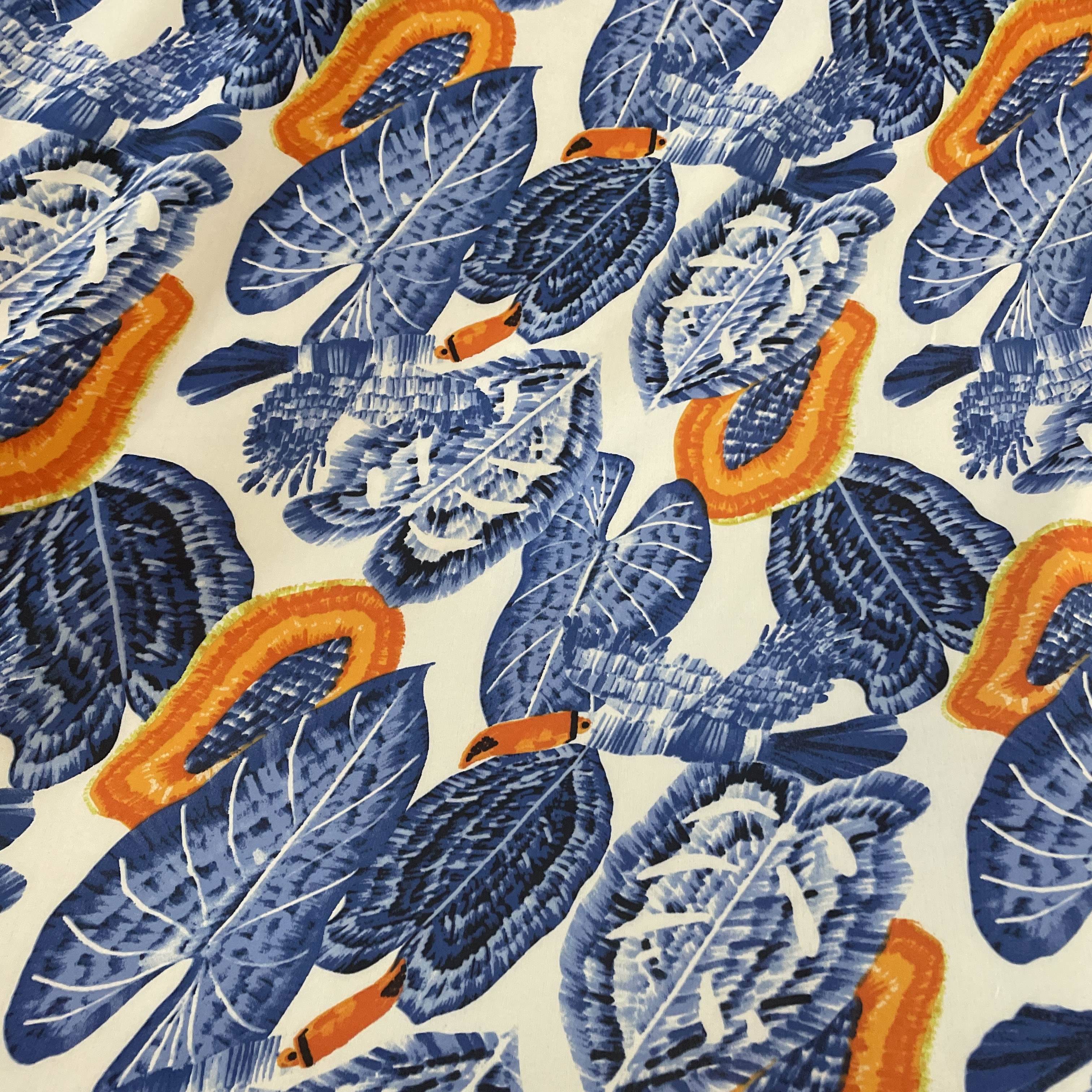 Tecido Crepe Salina Estampado Azul - Empório dos Tecidos 