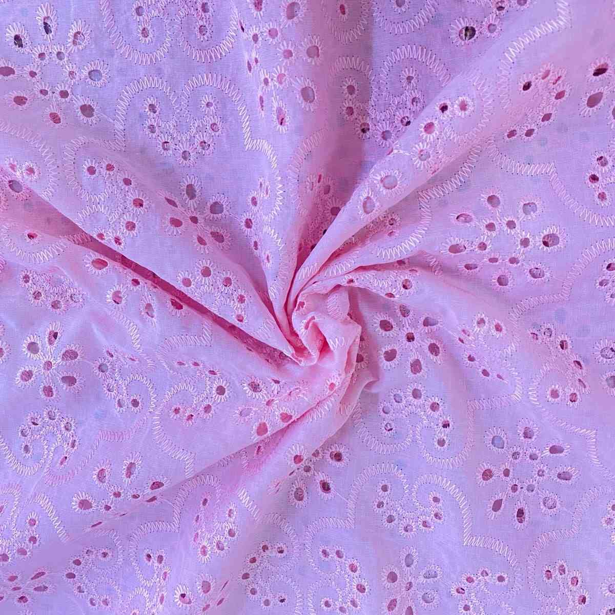 Tecido Laise Bordada Arabesco Rosa Claro - Empório dos Tecidos 
