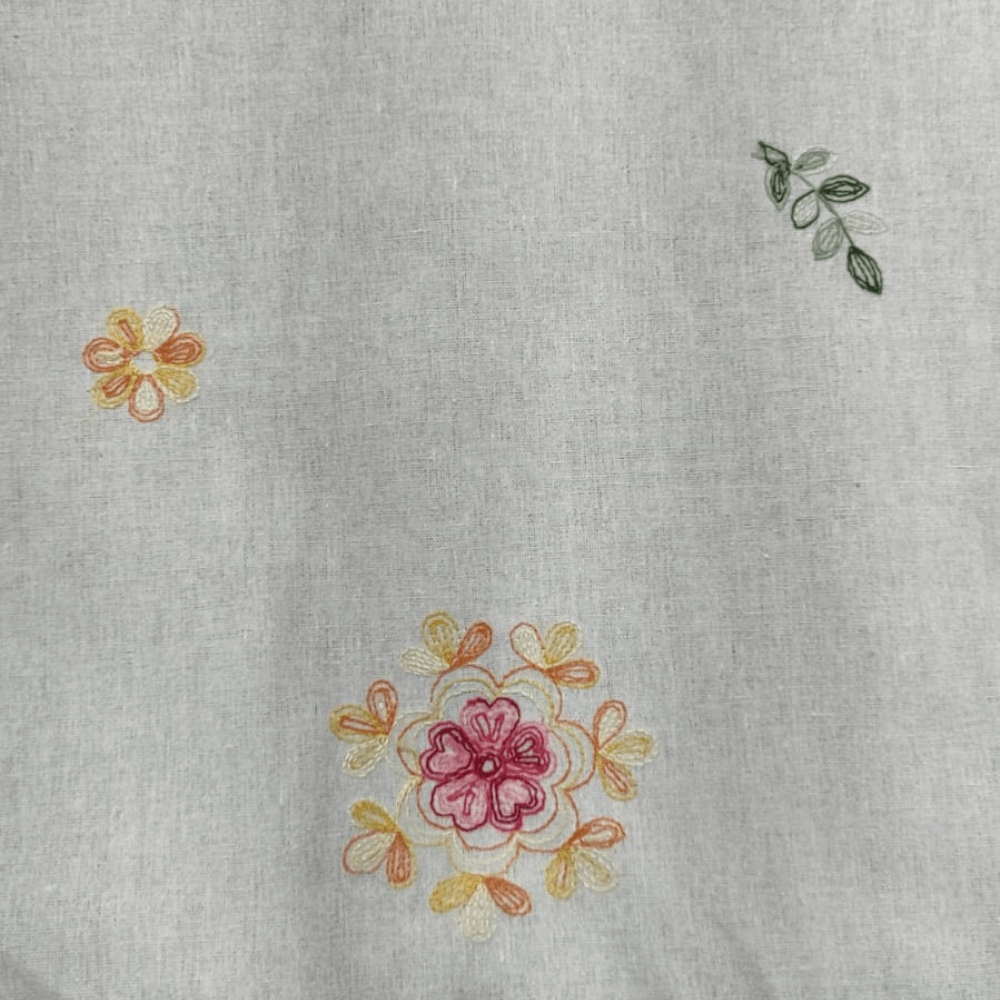 Tecido Linho Bordado Floral - Empório dos Tecidos 
