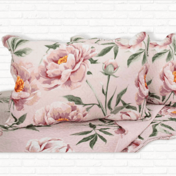 Kit Colcha Capri Casal Estampada Rosa com Flores - Empório dos Tecidos 