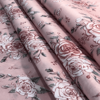 Tecido Percal Microfibra Flores Rosa Suave com 50 metros