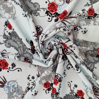 Tecido Crepe Duna Estampado Floral Delicado Fundo Azul Bebê - Empório dos Tecidos 