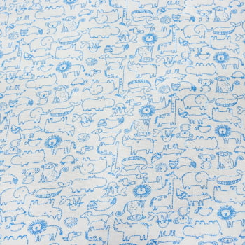 Tecido Flanela Infantil Safari Azul Fundo Branco - Empório dos Tecidos 