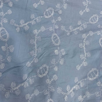 Tecido Mescla Jeans Bordado Azul Claro Devaneio Desenhos Geométricos Branco - Empório dos Tecidos 