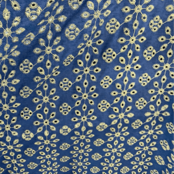 Tecido Mescla Jeans Bordado Azul Escuro Flores - Empório dos Tecidos 