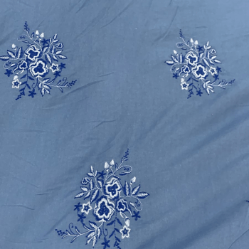 Tecido Mescla Jeans Bordado Azul Flores Azul - Empório dos Tecidos 
