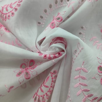 Tecido Laise Bordada Floral Delicado Rosa - Empório dos Tecidos 