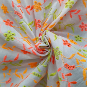 Tecido Laise Bordada Floral Neon - Empório dos Tecidos 
