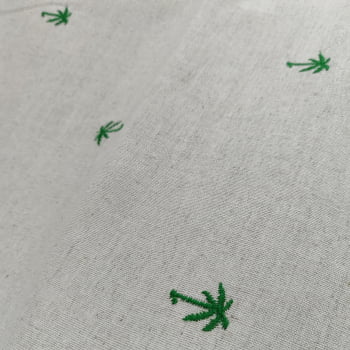 Tecido Linho Bordado Coqueiros Verde - Empório dos Tecidos 