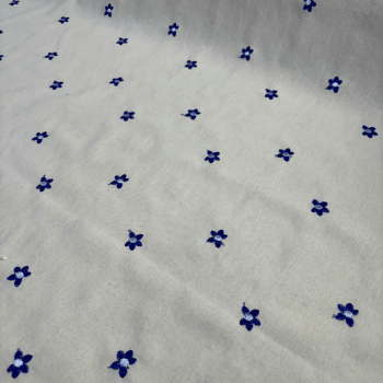 Tecido Linho Bordado Florzinhas Azul - Empório dos Tecidos 