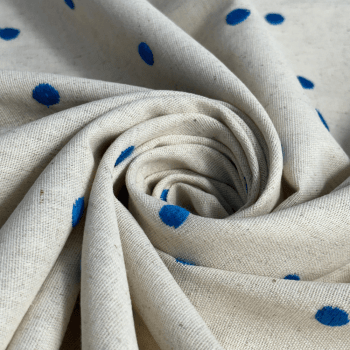 Tecido Linho Bordado Poá Azul - Empório dos Tecidos 