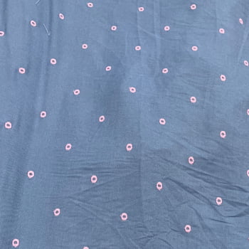 Tecido Mescla Jeans Bordado Azul Médio Devaneio Rosa Bebê Poá - Empório dos Tecidos 