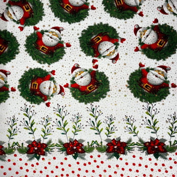 Tecido Oxford Estampado Natal Papai Noel e Flores