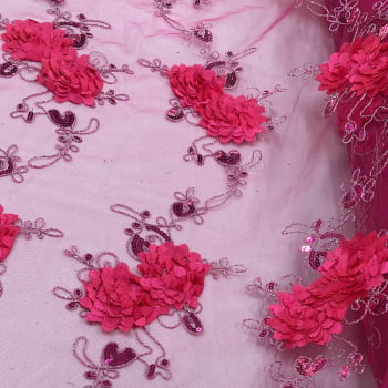 Tecido Renda Bordada 3D Pink - Empório dos Tecidos 