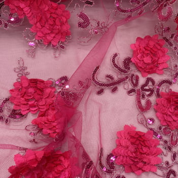 Tecido Renda Bordada 3D Pink - Empório dos Tecidos 