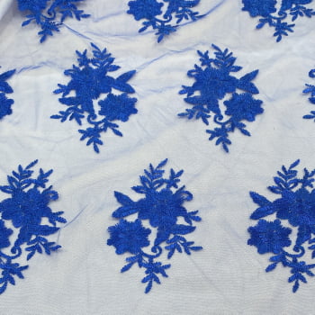 Tecido Renda Bordada Azul Royal - Empório dos Tecidos 