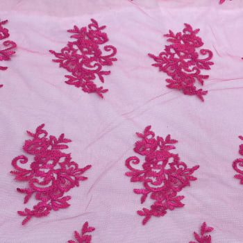 Tecido Renda Bordada Pink - Empório dos Tecidos 