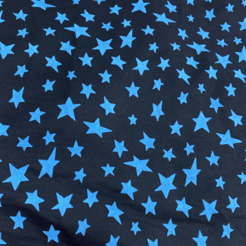 Tecido Tricoline Estampada Estrelas Azul Fundo Preto