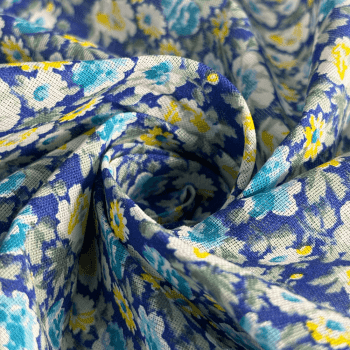 Tecido Chita Floral Amarelo Fundo Azul - Empório dos Tecidos 