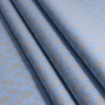 Tecido Tricoline Peripam Bege com Fundo Azul - Empório dos Tecidos 
