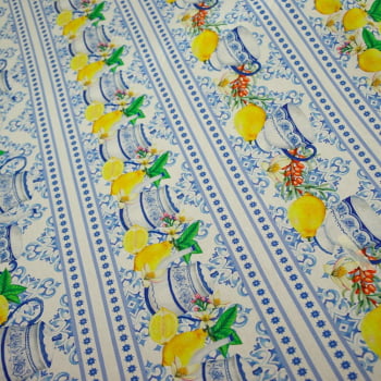 Tecido Tricoline Peripam Estampada Azulejo Português 