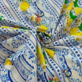Tecido Tricoline Peripam Estampada Azulejo Português  - Empório dos Tecidos 