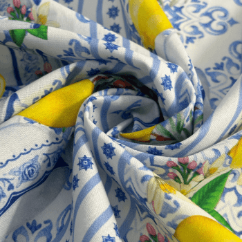 Tecido Tricoline Peripam Azulejo Português  - Empório dos Tecidos 