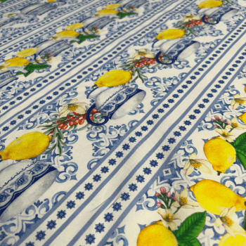 Tecido Tricoline Peripam Azulejo Português  - Empório dos Tecidos 