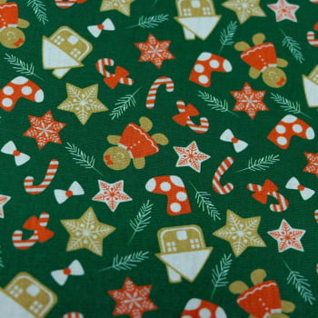Tecido Tricoline Peripam Estampada Enfeites de Natal - Empório dos Tecidos 