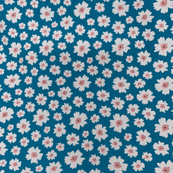 Tecido Tricoline Peripam Estampada Flores Fundo Azul Turquesa - Empório dos Tecidos 