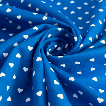 Tecido Tricoline Peripam Mini Coração Azul Royal - Empório dos Tecidos 