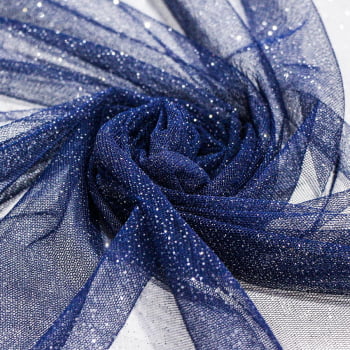 Tecido Tule Glitter Azul Noite - Empório dos Tecidos 