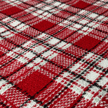 Tecido Tweed Plano Listras Preto Fundo Vermelho e Branco