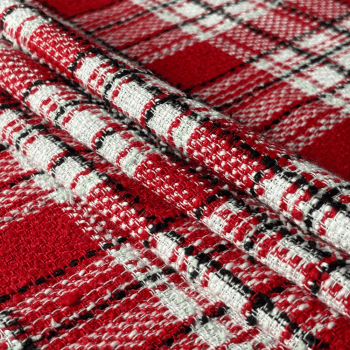 Tecido Tweed Plano Listras Preto Fundo Vermelho e Branco - Empório dos Tecidos 