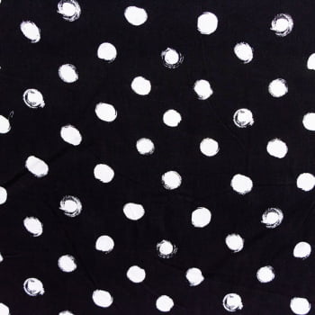 Tecido Viscolinho Estampado Poá Dots Preto  - Empório dos Tecidos 