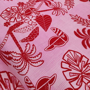 Tecido Viscolinho Estampado Arara Fundo Rosa - Empório dos Tecidos 