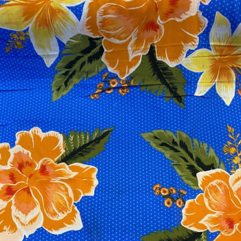 Tecido Viscolinho Estampado Floral Fundo Azul com Poá 