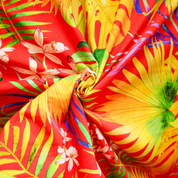 Tecido Viscolinho Estampado Folhas e Flores - Empório dos Tecidos 