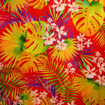 Tecido Viscolinho Estampado Folhas e Flores - Empório dos Tecidos 