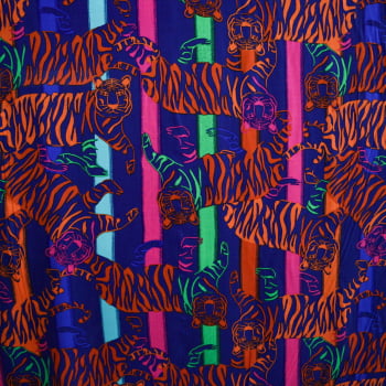 Tecido Viscolinho Estampado Tigre Neon