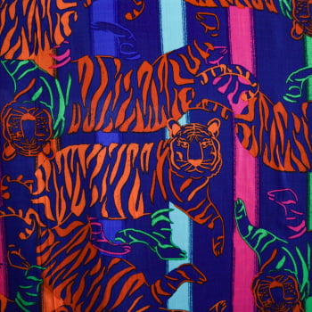Tecido Viscolinho Estampado Tigre Neon