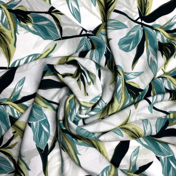 Tecido Viscose Floral Azul fundo Branco