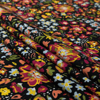 Tecido Viscose Floral Fundo Preto