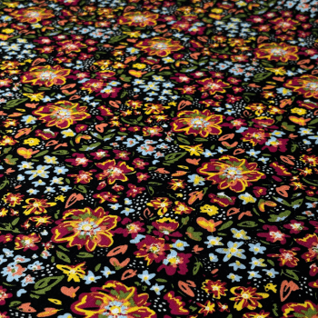 Tecido Viscose Floral Fundo Preto