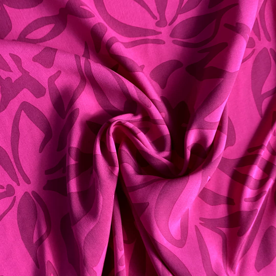 Tecido Viscose Flores fundo Rosa Pink - Empório dos Tecidos 